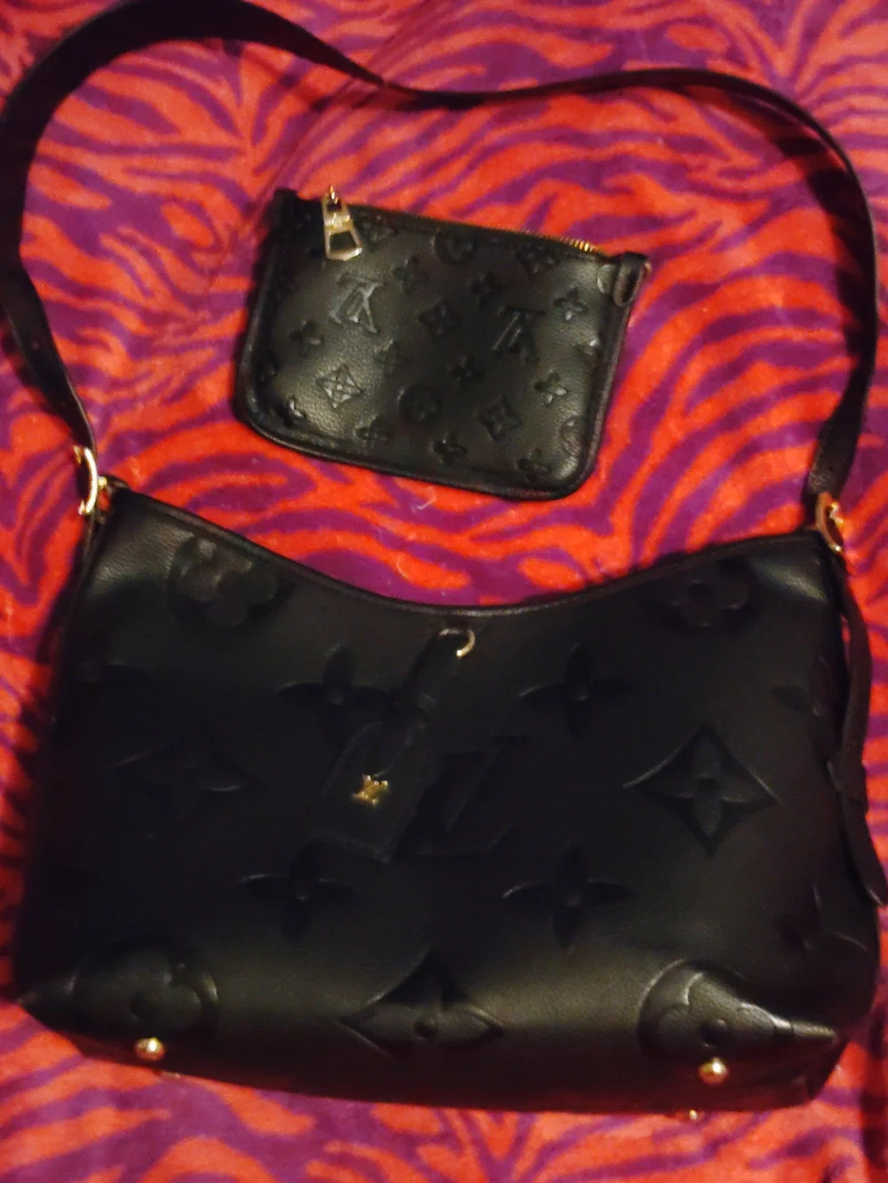 Louis Vuitton Black Embossed Shoulder Bag with Coin Pouch
